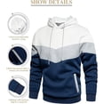 thumbnail image 3 of Sudadera con capucha de forro polar para hombre, estilo informal, con cordón ajustable en color contrastante y bolsillo tipo canguro., 3 of 5