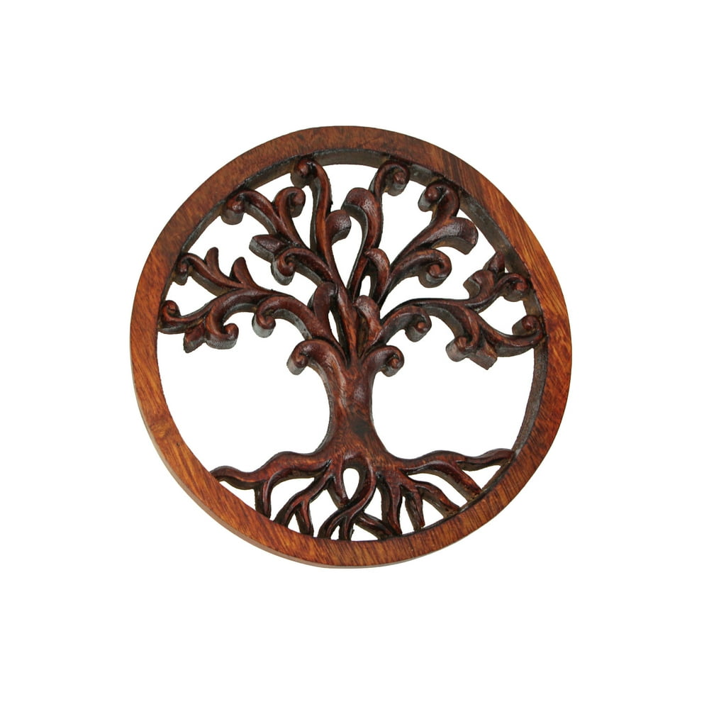 Hand Carved Mahogany Tree Of Life Wood Wall Plaque
