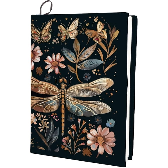 Stretchy Book Covers Animal Book Cover Dragonfly Insect Flower Leaf Elastic Cloth Reusable Notebook Wraps Sleeve Protector for Hardcover Books Paperback Textbooks Colorful