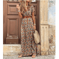 thumbnail image 3 of ITFABS Femmes Fleur Robe Longue, Manches Courtes V-Cou Taille Haute Robe Fendue, 3 of 6