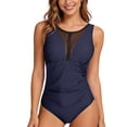 thumbnail image 2 of One Piece Swimsuit Women Mesh Paneled Neckline Tummy Control Bathing Suit Swimwear, 2 of 6