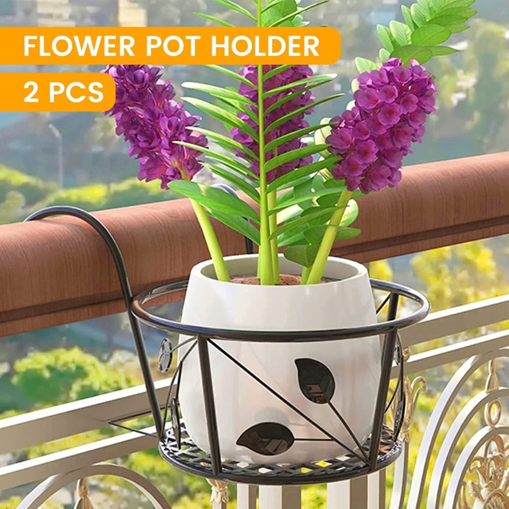 THRENS 2 Pack Hanging Railing Planter Flower Pot Holder Plant Holder