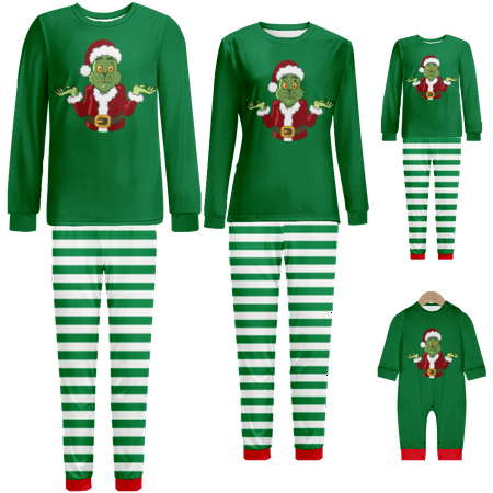 

Family Christmas Pajamas The Grinch Stripe Printed Sizes Baby-Kids-Adult-Pet 2-Piece Top and Pants Bodysuits Pajamas Set