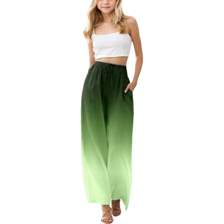 HAYIMI Children Girls Loose Fit Wide Leg Casual Pants Gradient Beach Trousers With Pockets Comfortable Long Pants Toddler Kids Trendy Slacks