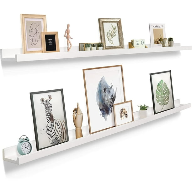 Picture Ledge Shelf for Wall [White, 60 Inch, 2 Pack] Narrow Floating