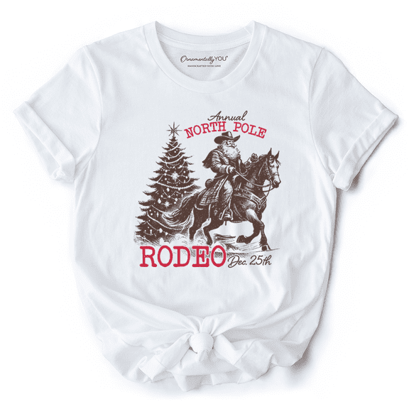 Annual North Pole Rodeo T-Shirt, Funny Cowboy Santa Christmas Tee for Country Lovers