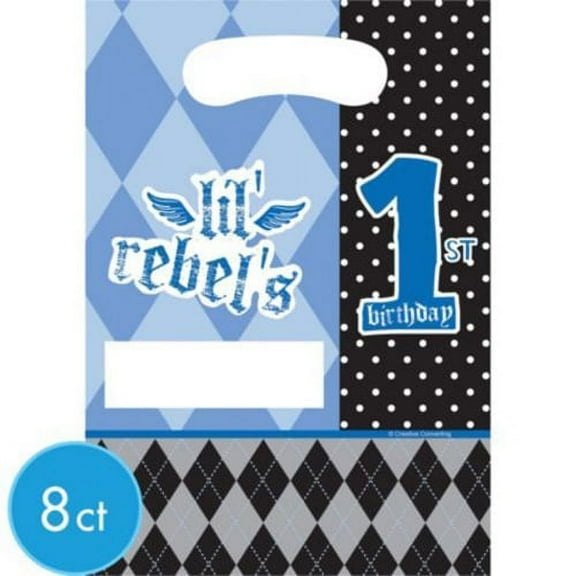 Various 1st Birthday Boy Rebel Favor Bags, Multicolor, Plastic, 8 Count