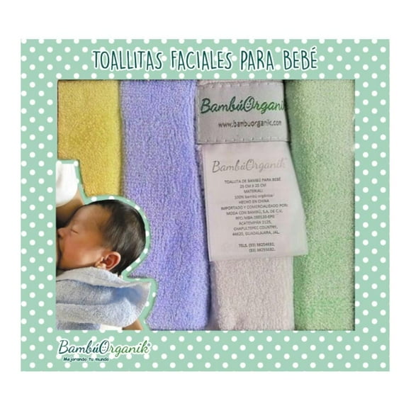 Toallas Faciales para Bebé BambúOrganik Multicolor 4 Piezas
