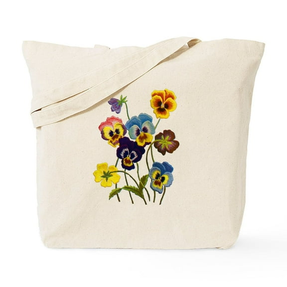 CafePress - Colorful Embroidered Pansies Tote Bag - Unisex Canvas Tote Bag, Beige, 1-Piece