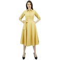 thumbnail image 5 of Bimba Women's 3/4 Sleeve Linen Collar Neck Solid Flared Shirt Dress with Side Pockets, 5 of 9