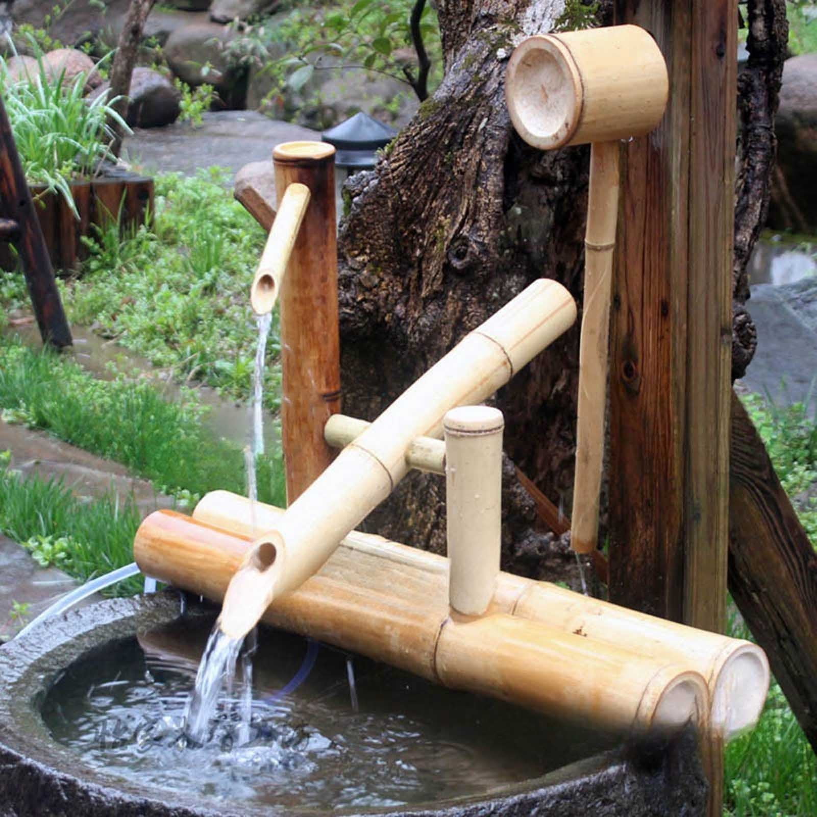 Garden Water Fountain Bamboo, Japanese Garden Decoration, Outdoor Swing Pump Water Landscape Bamboo Water Feature Zen Fountain Set