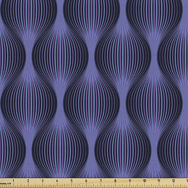 Abstract Sofa Upholstery Fabric by the Yard, Neon Look Circular Grids Optical Illusion 80s