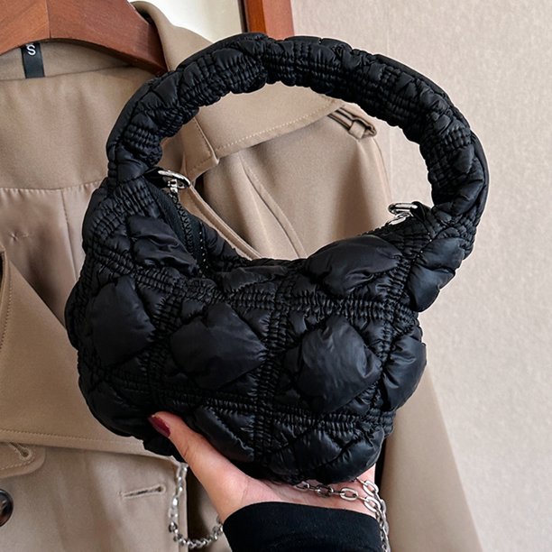 Bolso de mano para mujer, bandolera plisada con cadena, neceser de maquillaje (negro)