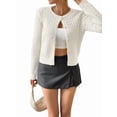 thumbnail image 2 of Women'S Cropped Cable Knit Cardigan Short Fall Long Sleeve Light-Weight Button Up Sweater White XL, 2 of 7