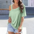 thumbnail image 4 of Womens Tops Plus Size Short-Sleeved Round Neck Solid Color Off-Shoulder Summer Casual Outer Wear Loose Shirt Green XL, 4 of 6