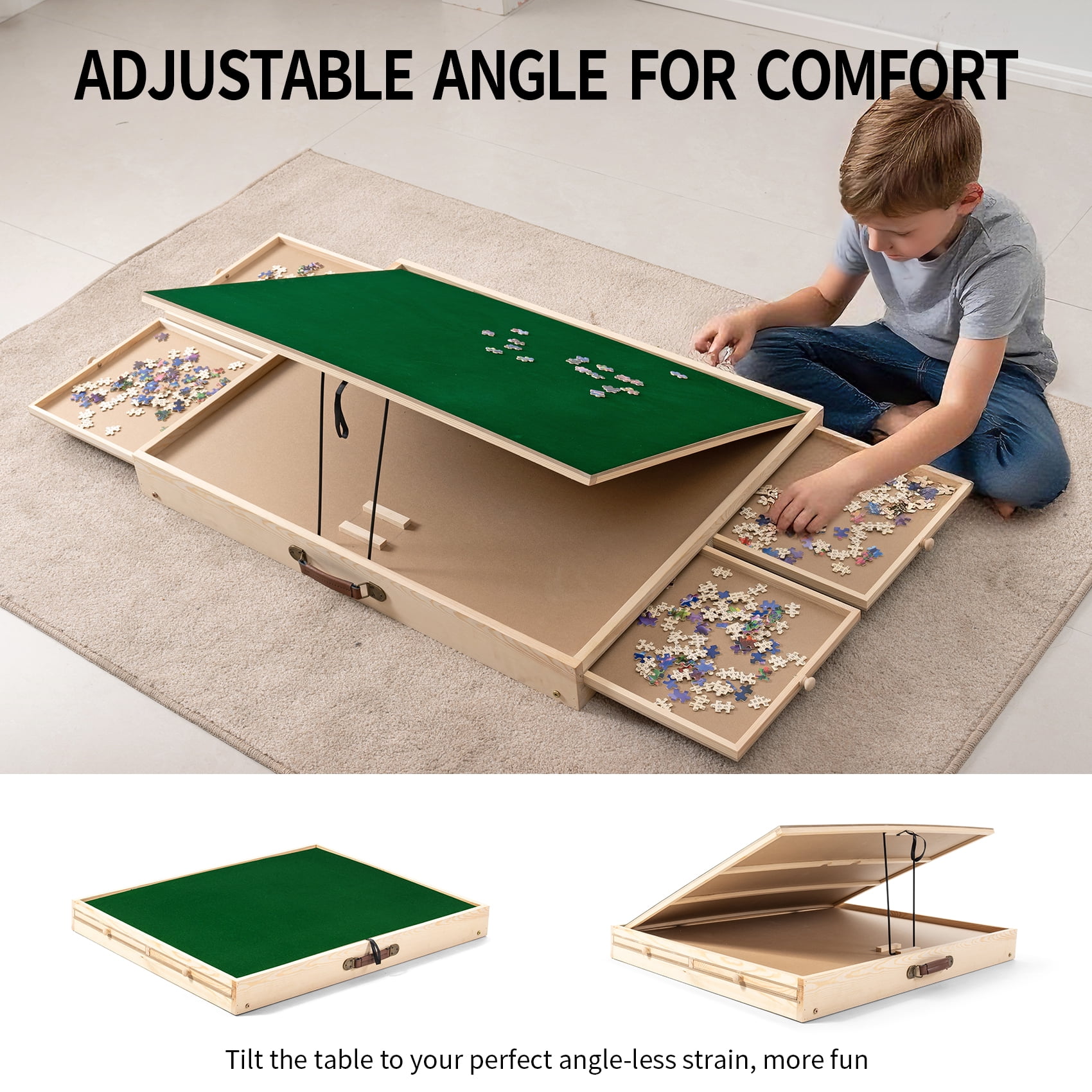 UNICOO® Folding Jigsaw Puzzle Table with 4 Storage Drawers – Holds Up to 1500 Pieces | Portable Jigsaw Puzzle Board with Felt Surface & Folding Legs for Adults, Seniors & Family