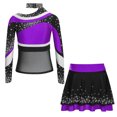 thumbnail image 5 of TiaoBug Cheerleading Outfits for Kids Girls Long Sleeve Mock Neck Rhinestones Cheer Top with Mini Skirt Set Purple 10, 5 of 6