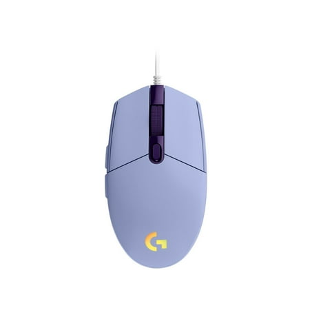 Logitech G203 Wired Gaming Mouse, 8,000 DPI, Rainbow Optical Effect LIGHTSYNC RGB, 6 Programmable Buttons, On-Board Memory, Screen Mapping, PC/Mac Computer and Laptop Compatible - Lilac