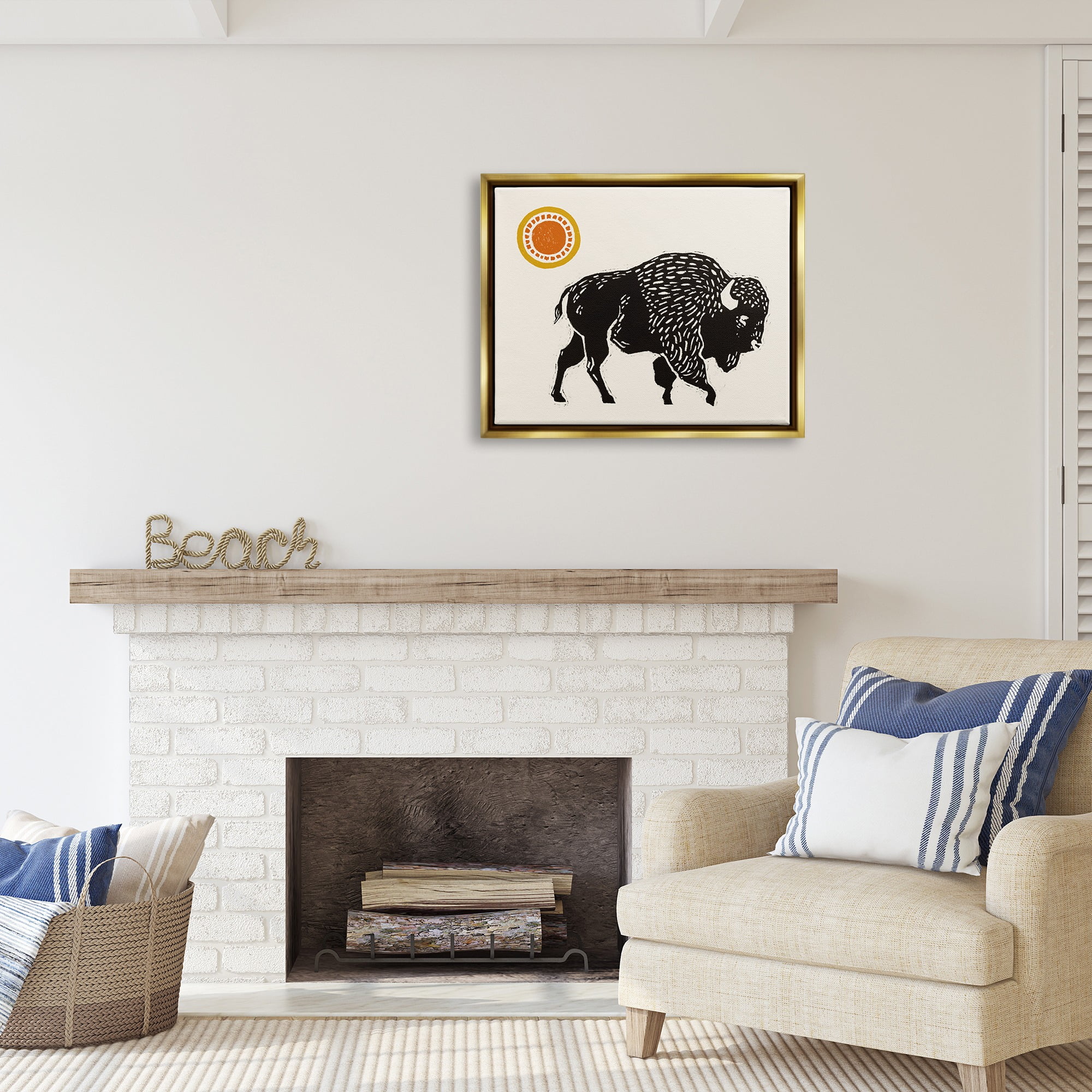 Stupell Industries Southwestern Bison Portrait Animals & Insects Painting Gold Floater Framed Canvas Art Print Wall Art, 31 x 25