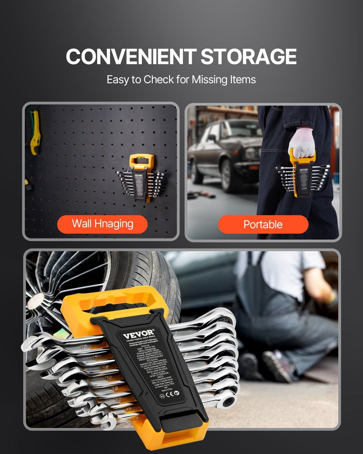 Combination Wrench Set, 8-Piece Ratcheting Wrench Set with Organizer Rack, Cr-V Steel Wrench Set Metric 8 mm to 19 mm, Ideal for General Household, Garage, Workshop, Auto Repairs, Emergency