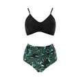 thumbnail image 4 of Women Criss Cross Tankini Two Piece Bathing Suits High Waisted Adjustable Sexy Spaghetti Strap Wrap Bikini Tummy Control Floral Print Beach Swimsuits, Black Green Leaves XL, 4 of 7