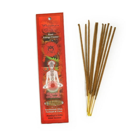 Prabhuji's Gifts - Stick Incense Muladhara Chakra Grounding & Serenity Sandalwood, Patchouli, Khus, & Clove - 10 Stick(s)