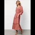 thumbnail image 4 of Vestido Elegante para Mujer, con Escote Cuadrado, Larga, Volantes, Cintura Alta, Ajustado, Plisado y Bolsillos, para y Otoño Coral M, 4 of 8