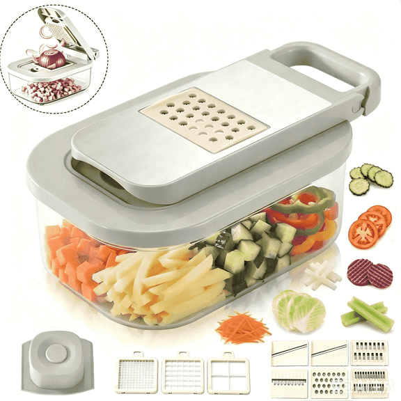 CiYouc 13-in-1 Vegetable Chopper & Mandoline Slicer with Stainless Steel Blades, Multi-Function Grater, Container & Hand Protector – Perfect for Veggies, Fruits, Onions, Garlic & Meal Prep