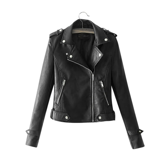 WEIYLL Womens Fleece Jackets Solid Color Lapel Zipper Long Sleeve Leather Black Cold Weather Tops Size L
