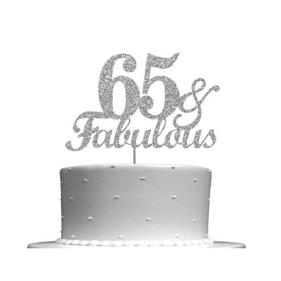 Fabulous & 65 Silver Glitter Cake Topper, 65th Birthday Party Decorations Ideas, Decoration, Sturdy Doubled Sided Glitter, Acrylic Stick. Made in USA