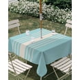 thumbnail image 3 of Square Outdoor Tablecloth with Umbrella Hole Aqua Beige Striped Outside Table Cloth Waterproof Patio Table Cover Modern Farmhouse Retro Lines Zipper Tablecloths for Picnic Party Camping 54x54 Inch, 3 of 8