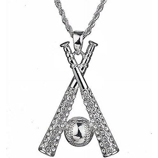 Collares cruzados de bates de béisbol helados para hombres, mujeres, atletas, collar con colgante deportivo para adolescentes, niños y niñas, cadena gratis