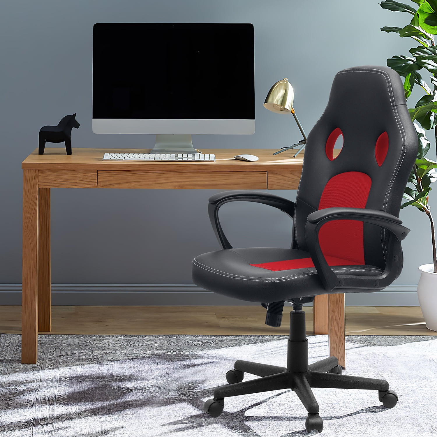 Homall Gaming Chair Leather Office Chair High Back Ergonomic Adjustable Swivel Executive Computer Chair Rolling Task,Red