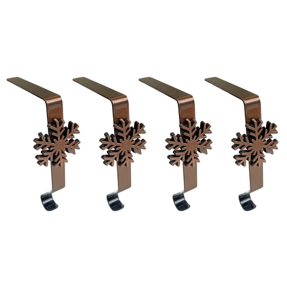 Set of 4 Bronze Snowflake Christmas Stocking Holders for Mantel, Heavy Duty Metal Holiday Decoration Hangers
