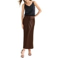 thumbnail image 2 of INSPIRE CHIC Women's Satin Maxi Summer Fall High Waist Drawstring Flared Cocktail Wedding Long Skirt L Deep Brown, 2 of 6