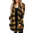 thumbnail image 4 of Chaqueta A Cuadros Para Mujer, Abrigo Acogedor Con Cuello De Solapa A Cuadros Para Mujer, Manga Larga, Lavado A Máquina Con Bolsillos Para Uso Festivo ANGGREK Amarillo XXL, 4 of 4