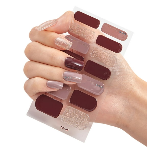 Nail Polish Strips Glitter Plaid Semi Cured Gel Nail Strips Full Nail Wraps Nail Polish Stickers Self Adhesive