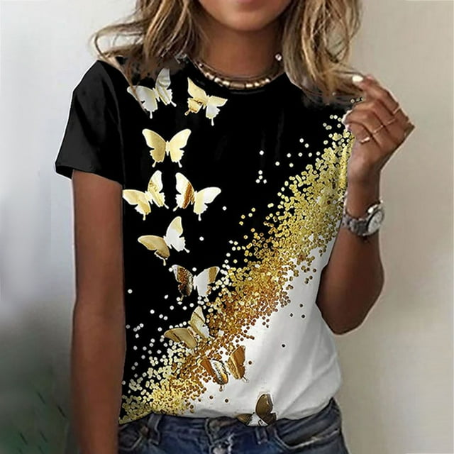 Pntutb moda adulta mujer cuello redondo manga corta tops camiseta estampados blusa suelta Pntutb Pntutb-7256