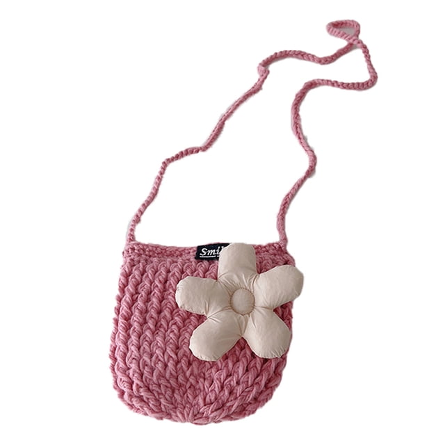 Bolso bandolera pequeño de lana para niña tejido con flores MFZFUKR CPB-US-XD2225-4