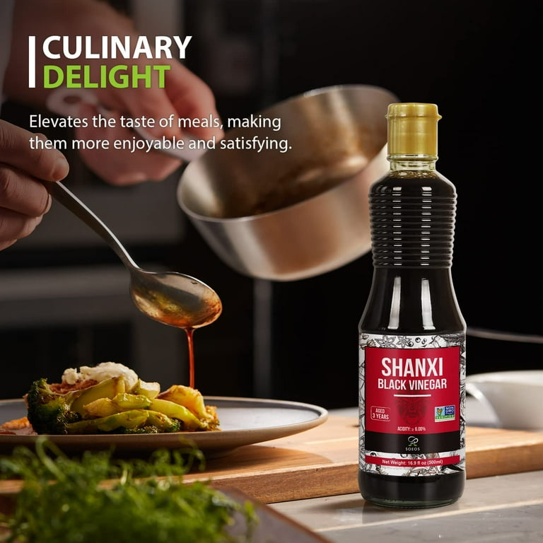 Soeos Shanxi Black Vinegar 16.9oz, Naturally Fermented, Mature
