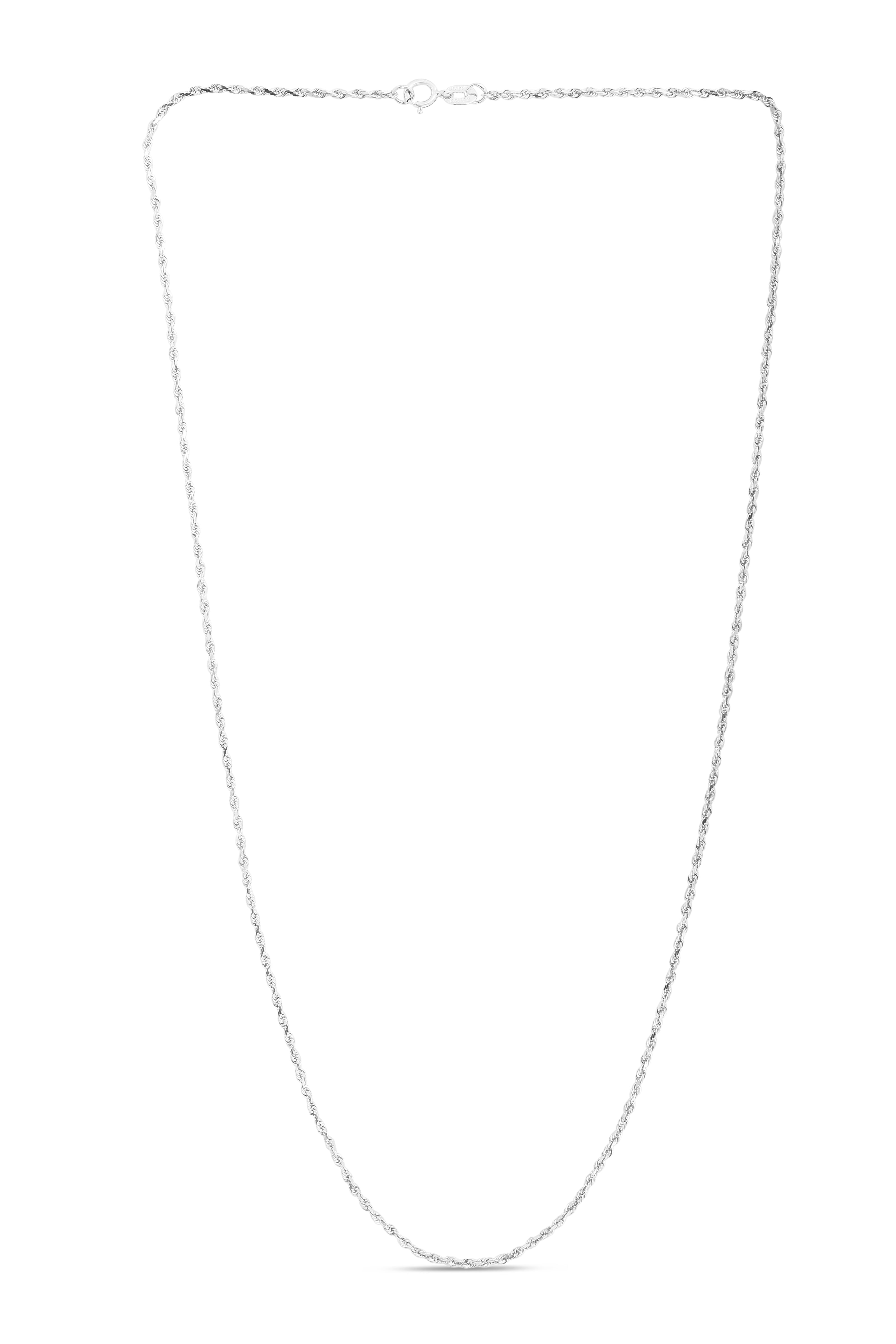 14K White Gold 20in 1.25mm Diamond-Cut Rope Chain with Spring Ring Clasp