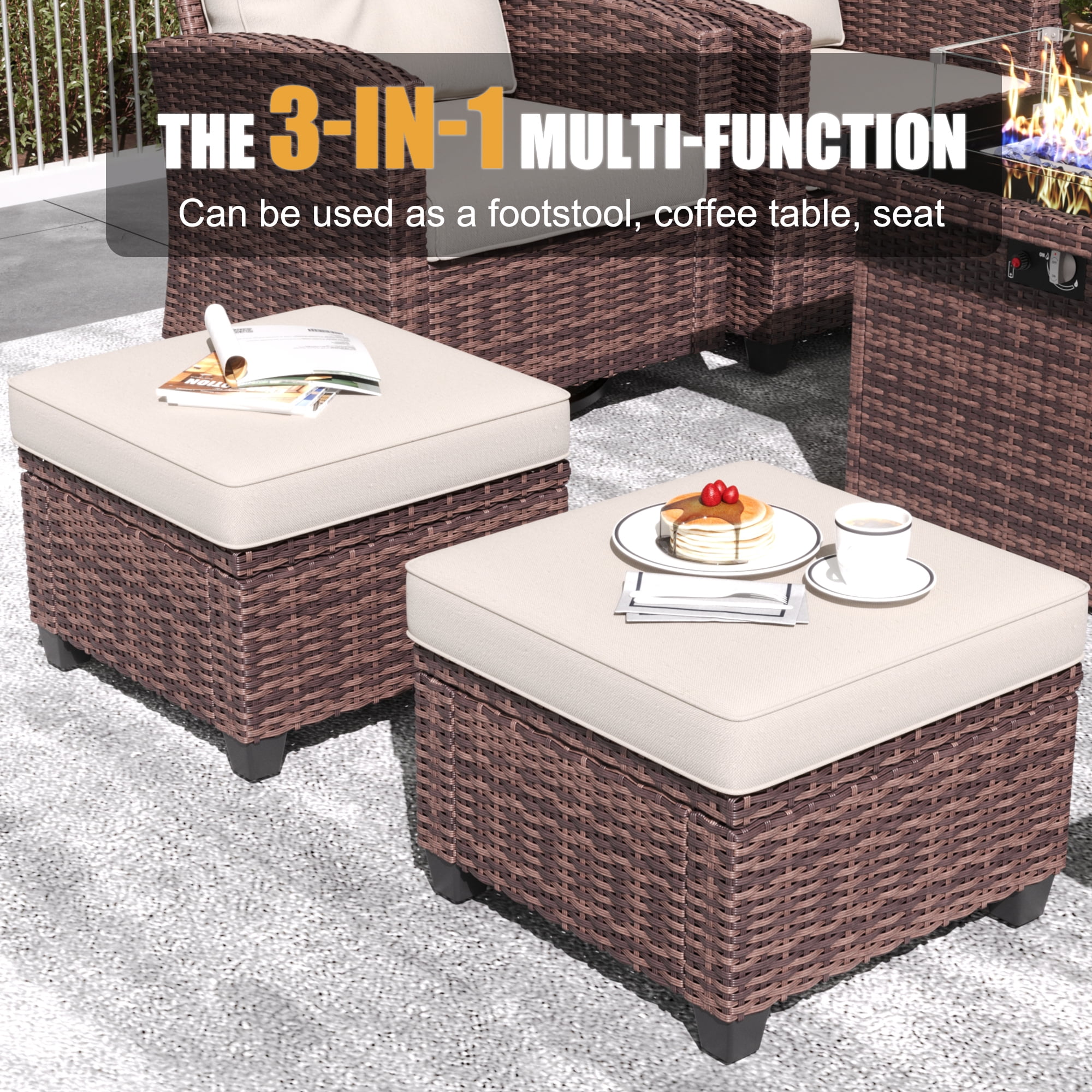 Layinsun 6 Pieces Patio Furniture Set with Swivel Chairs, Rattan Wicker Rocking Glide Chairs with Ottomans Conversation Set
