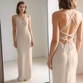 thumbnail image 2 of Womens Summer Bodycon Knit Long Dress Spring Beach V Neck Casual Sleeveless Ribbed Sweater Dresses Cream White L, 2 of 6