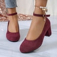 thumbnail image 2 of Bxsruta Flock Ankle Strap Block Heel Pumps for Women, Closed Toe Mid Heel Dress Shoes, 2 of 8