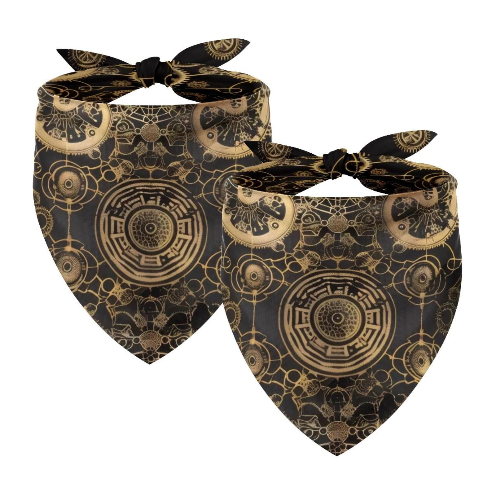 PhooArto Gold Steampunk Style Dog Bandanas 2 Pack Soft Washable Pet Scarf Triangle for Large Dogs Puppies and Cats