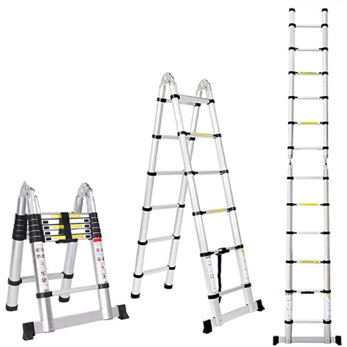 WINGOMART Telescopic Extension Ladder, Portable Aluminum A-Frame Folding Telescoping Ladder