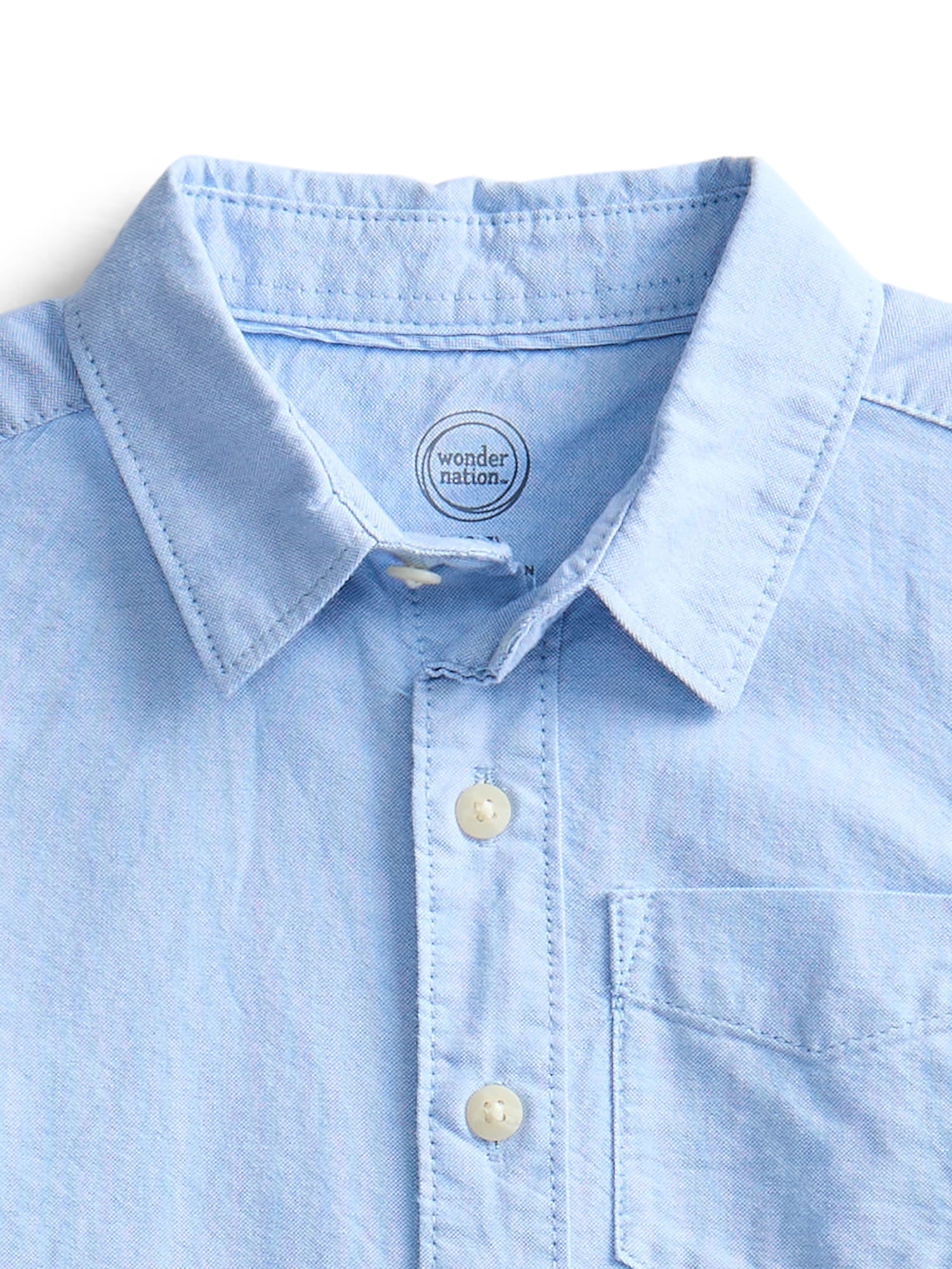 Wonder Nation Boys Cotton Button Down Shirt with Long Sleeves, Sizes 4-18 & Husky