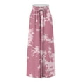 thumbnail image 3 of YDKZYMD Wool Pants Women Wide Legs Elastic Boho Ruffle Drawstring Pants Floral Palazzo Beach Loose Petite with Pocket Trousers Summer Comfy Plus Size Casual Pants Pink 2XL, 3 of 4