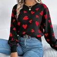 thumbnail image 2 of Arlun Womens Heart Sweater Crew Neck Long Sleeve Knitted Sweater Valentine's Day Cute Drop Shoulder Loose Comfortable Pullover Jumper Tops 2-Black M, 2 of 8