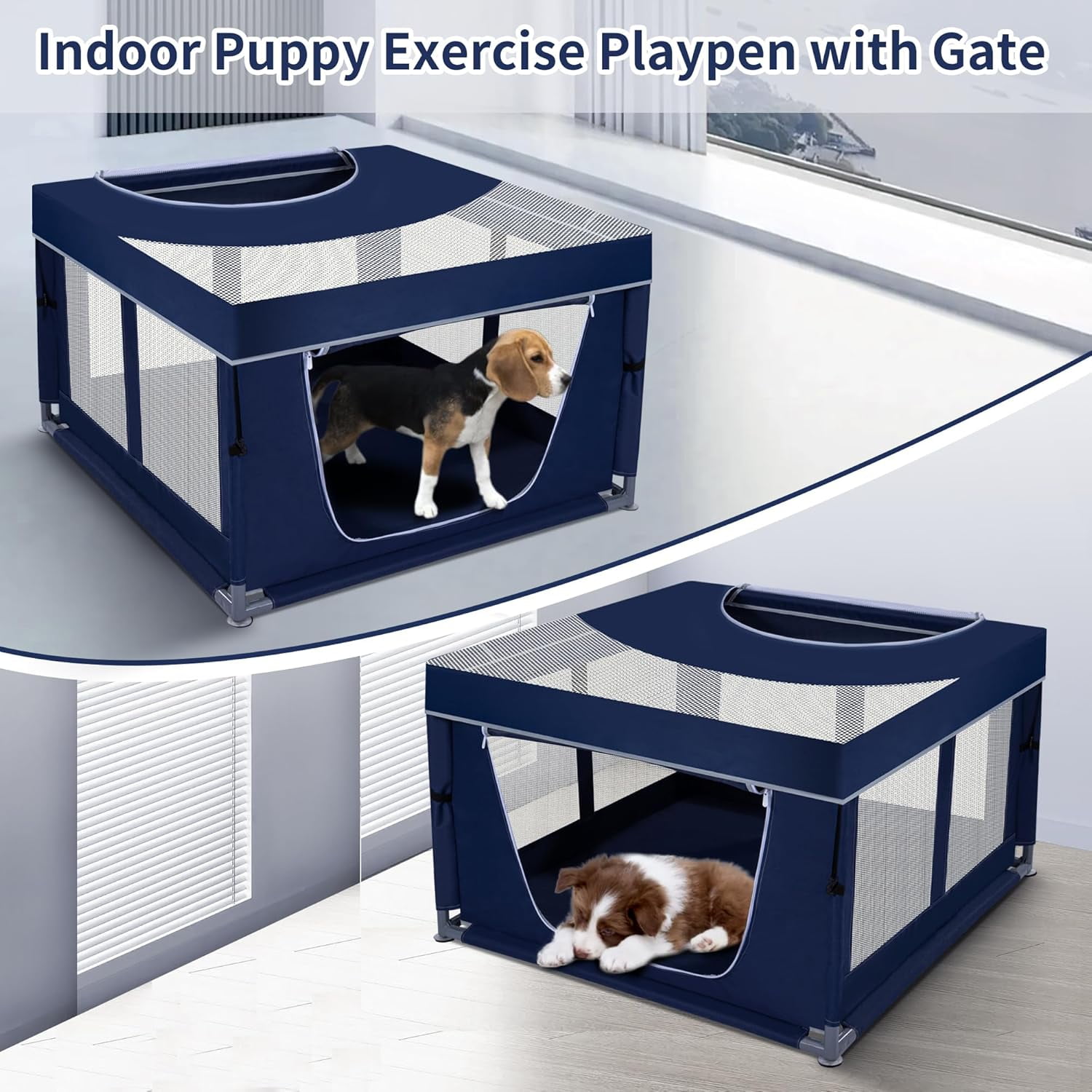 42 × 42 inch Dog Playpen with Pee Pad, Soft Puppy Playpen, 25 Height Pet Playpen for Small Dogs and Small Animals, Dog Fence Indoor, Play Yard with Zipper Door